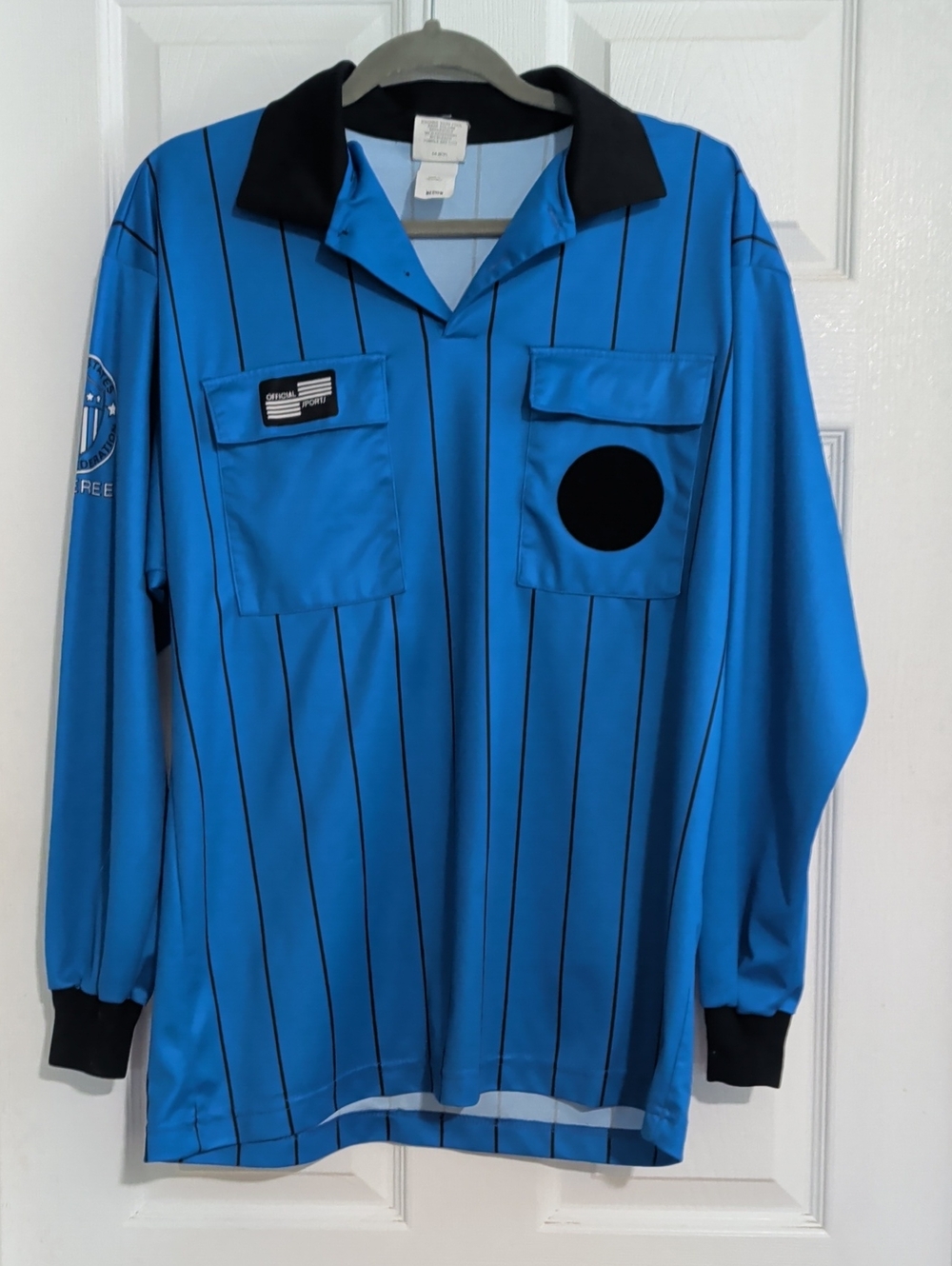 Official Sports InternationaBlue Referee Jersey with Black Collar and Pinstripes
